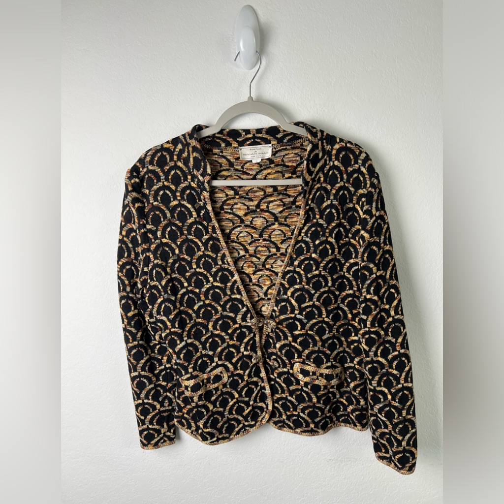 Brenda French For French Racs Black Tan Brown Rayon Cardigan